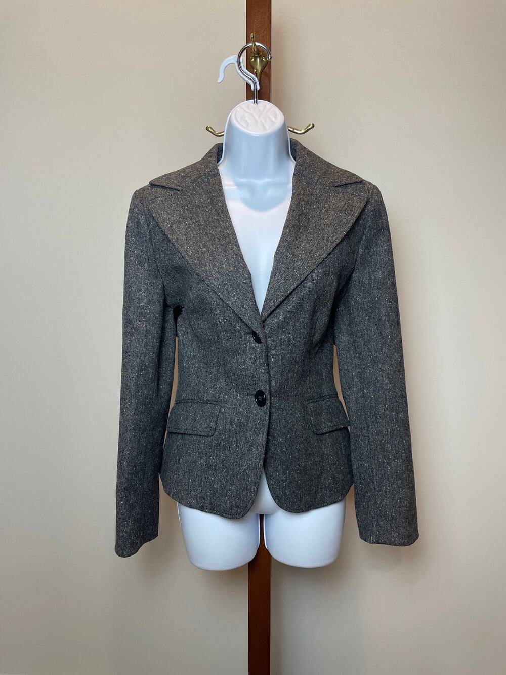 Ann Taylor Virgin Wool Twill Blazer Charcoal Gray Size 8 Fully Lined